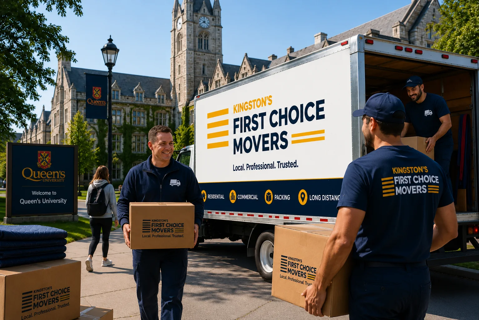 Moving truck and crew serving Gananoque